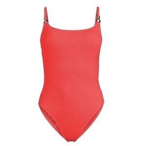 Lilly‎ Pulitzer Sz 10 Alizee One Piece  Swimsuit Mizner Red Pink Gold Detail NWT